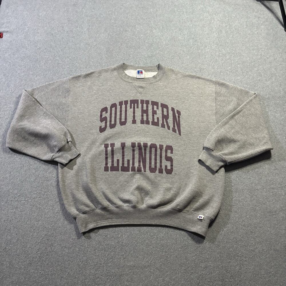 Vtg 90s Russell Athletic Southern Illinois Sweatshirt XL Grey Made in USA - Picture 9 of 9